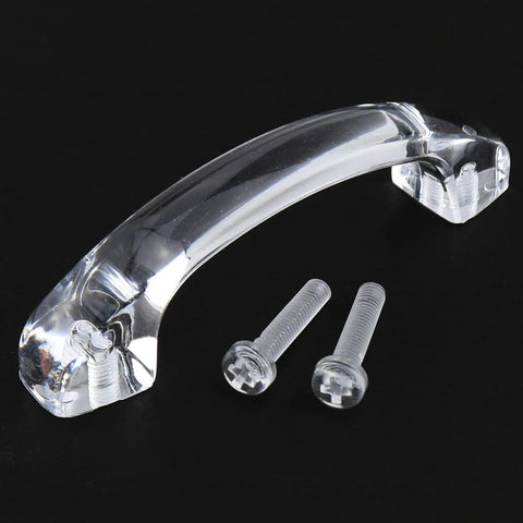 2 Pack Transparent Acrylic Drawer Knob Pull Handles With Glass Look Finish, screw fixed, shown with screws for kitchen cabinets