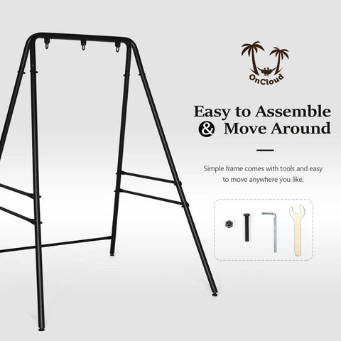 Upgraded Heavy Duty Hammock Chair Stand, Metal Swing Frame With Four Side Crossbars And Back Crossbar, Black, with tools