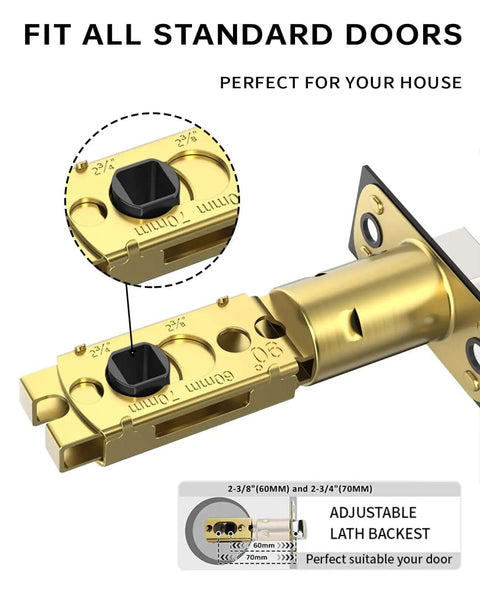 Close-up of the adjustable latch component for 4 Pack Black Privacy Door Handles Set With Inside Button Levers For Bedroom and Bathroom.