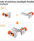 Hassle Free Adjustable Stainless Steel Cabinet Drawer Front Mounting Clamp Kit For Dead Nuts Alignment And Ridiculously Smooth Woodworking Upgrades With Heavy Duty Carry Bag showing split and knots structure components.