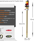 Measurements and components of Pneumatic Grease Pump 50 To 1 Ratio Air Operated Grease Gun For Farm Gear And Industrial Equipment