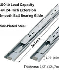 Pack Of 10 24 Inch Ball Bearing Full Extension Drawer Slides Zinc 100 Lb Capacity Quiet Smooth Glide Heavy Duty Rails