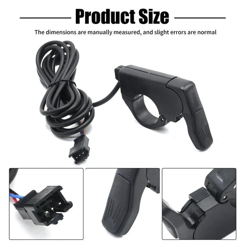 Seven Eighths Inch Ebike Thumb Throttle For Electric Bikes And Scooters Left Or Right Hand 22mm Shaft SM Plug Compatible With 24V 36V 48V 52V 60V 72V Systems Durable Rubber Grip Wear Resistant Construction