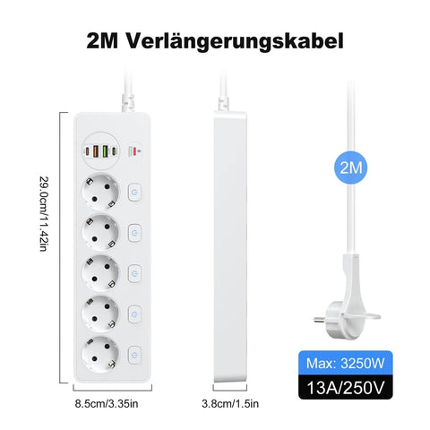 Popular Heavy Duty Smart Power Strip With Slick Type C Usb Ports Independent Outlets And Rock Solid Surge Defense For No Drama Home Electronics Management, 2M length, four outlets.