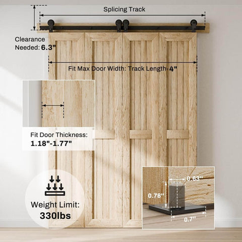 72 Inch Bi Fold Barn Door Hardware Kit For Four Doors With Top Mount Hangers Space Saving Sliding Track System For 68 Inch Openings