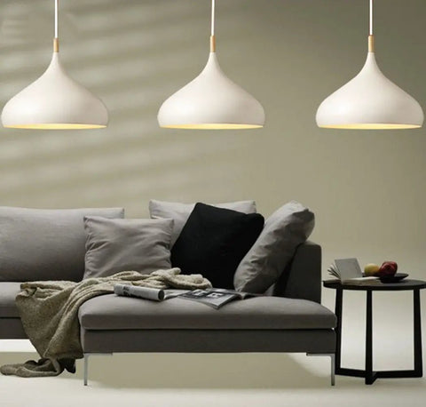 60 Watt Modern Elegance White Pendant Light Fixture for Kitchen and Dining Areas with Nordic design over sofa
