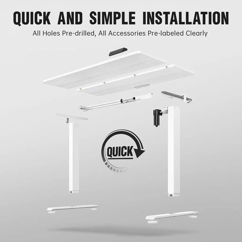 Exploded view of the 47.2 Inch Electric Standing Desk With Wood Desktop Height Adjustable Sit Stand Workstation components.
