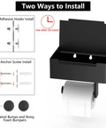 Installation options for Matte Black Stainless Steel Toilet Paper Holder With Shelf And Wipes Dispenser for Bathroom Wall Mount.