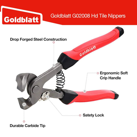 Goldblatt 2-piece tile nippers set: heavy-duty glass mosaic and ceramic tile nippers with red soft-grip handles