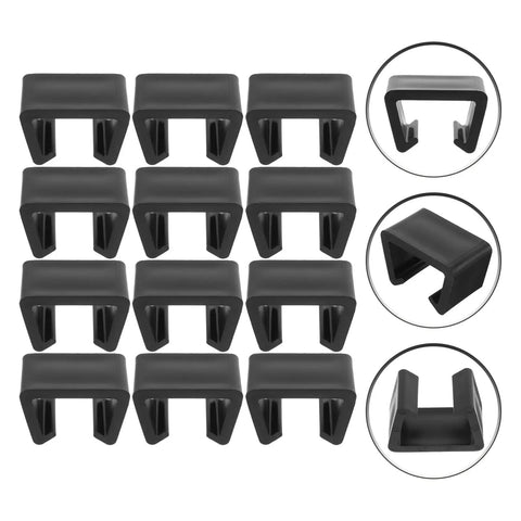 Outdoor Furniture Clips For Patio Sectionals, Wicker Sofa Connectors, 12 black clamps shown with inset close-ups.