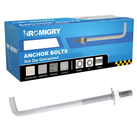 Five Eighth Inch By Eight Inch Concrete Anchor Bolts L Shaped, 10 Pack, Hot Dip Galvanized, Carbon Steel With Nuts And USS Washers