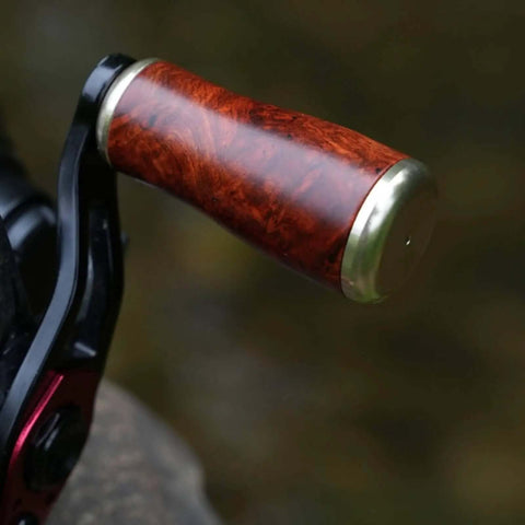 Upgrade Your Gear With This Premium Burl Rosewood Fishing Reel Handle Knob Replacement, Featuring An Ergonomic Lightweight Design Perfect For Long Days At The Lake And Smoother Casting Action. close-up burl rosewood fishing reel handle knob replacement, 16.8 mm, 3.88 cm