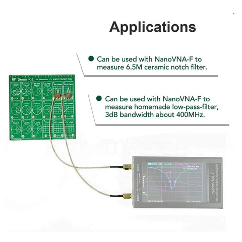 Filter Attenuator for RF Demo Kit and NanoVNA RF Tester Board Attenuator Module for NanoVNA F and NanoVNA H Vector Network Analyzer Kits For Measuring 6.5M Ceramic Notch Filter And Homemade Low Pass Filter With 400MHz 3 dB Bandwidth Easy To Use PCB board with cables and application examples