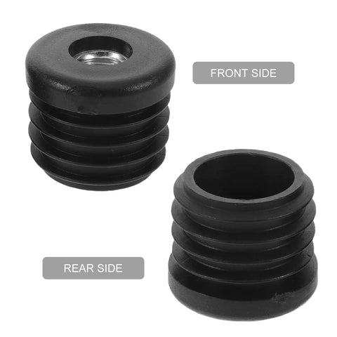20Pcs Round Plastic Furniture Glide Caps With M8 Thread 25mm Outer Diameter Tube End Caps showing front and rear sides