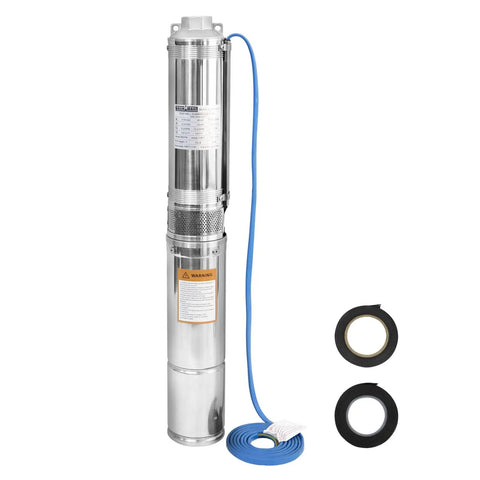 4 Inch Deep Well Submersible Pump With 10 Ft Cable 0.5 HP 115V 28 GPM 179 Ft Head Stainless Steel Borehole Water Pump