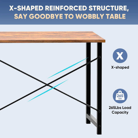 47 Inch Computer Desk For Home Office With Scratch Resistant Wood Top And Solid X Shaped Reinforcement, corner view