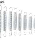 Super Heavy Duty 10-Pack Steel Extension Springs With 50kg Load Capacity for garage doors, ramps, and tractors.