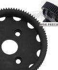Close-up of a Beefy Nylon 48P 86T Spur Gear Upgrade Kit for 1/10 Slash 2WD Rustler Stampede Bandit VXL XL5 RC Cars, black nylon gear.