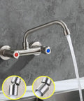 304 Stainless Steel Kitchen Faucet Inwall Hot & Cold Double Hole Mixer Tap Swivel Spout for Mop Sink Durable Water Tap with stream.