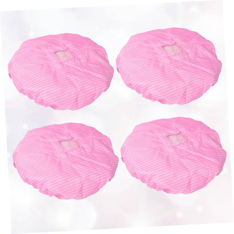 Solid 4 Pack Fresh Pink Anti Static Workshop Hats Hella Breathable Mesh Caps Dustproof Cleanroom Cover Built Different For Electronics And Food Factories Grind shown from above, highlighting breathable mesh.