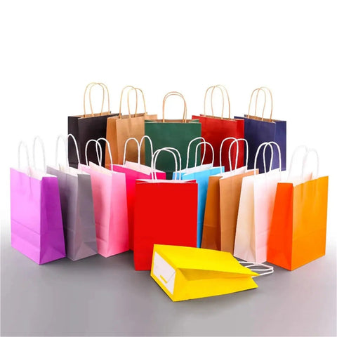 Colorful Handle Kraft Paper Bags Set 50 100 Pack Portable Shopping Gift Bags With Sturdy Handles For Grab-And-Go Grocery Runs
