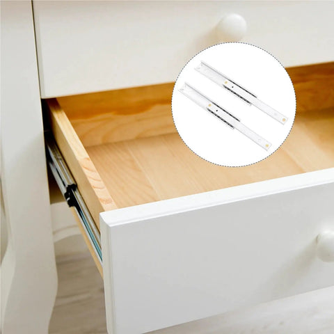 Two Pack Drawer Slides For Cabinets And Kitchen Cupboards Slick Easy Glide Push And Pull Rails With Smooth Operation No Jams Ideal For Home Office Furniture And Workshop Storage shown inside a white wooden cabinet drawer