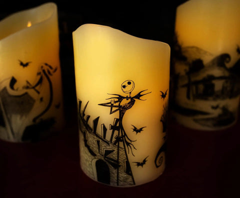 Nightmare Before Christmas LED Flickering Flameless Candles Set Of 3 With Auto Timers For Totally Spooky Halloween Decor