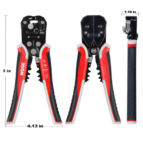 Self Adjusting Wire Stripper Tool For AWG Ten To Twenty Four Strips Cuts And Crimps Copper And Aluminum Wires 8 Inch Automatic