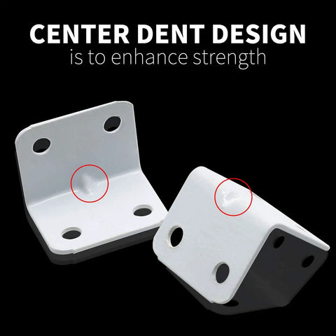 Built Tough Rock Solid L Brackets For Shelves Heavy Duty Wall Mount Corner Supports 24 Pc White Painted Steel with center dent design.