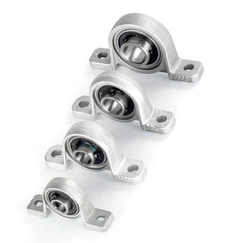 Heavy Duty Self Aligning Mounted Thrust Bearing Pillow Block Housing Solid Zinc Alloy Fits 8mm To 30mm Shafts, shown in four sizes