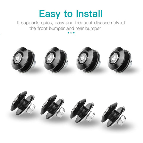 Universal Car Bumper Quick Release Kit with 4 Black Release Tabs and 12 O Ring Fasteners, front and rear bumper components.