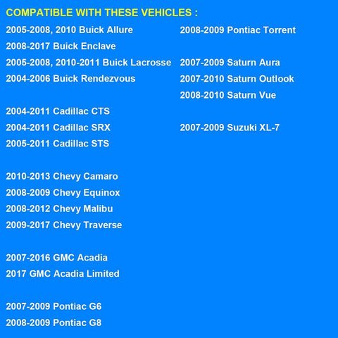 Coolant temperature sensor compatibility list on blue background; Buick, Cadillac, Chevy, GMC, Saturn and Pontiac models.