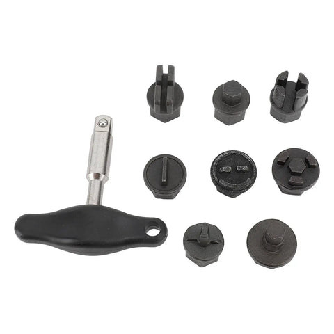 Complete 9 Pcs Oil Pan Drain Plug Repair Kit For Plastic Sump And Stripped Threads Install Remove Tool Set For Routine Auto Maintenance With Storage Case, 9-piece adapters and handle