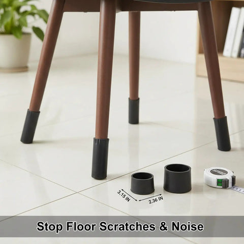 Slip On Round Chair Leg Floor Protectors For Hardwood Floors With Black PU Leather Cushioned Glide Pads in use on chair legs