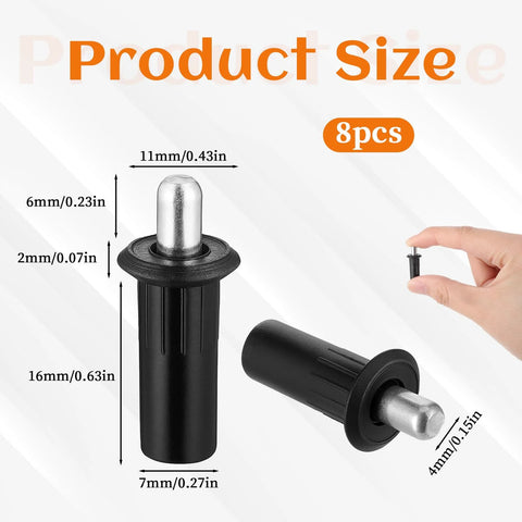 8 Piece Spring Hinge Pins For Cabinet Doors Damper Replacement Pins Spring Loaded Iron Cabinet Pins product size diagram