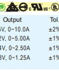 Table showing specifications for Straight Up Industrial Grade Switching Power Supply Delivering 12V At 5A with model numbers.