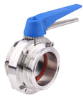 3-inch stainless steel 304 butterfly valve with blue trigger handle and tri-clamp ends