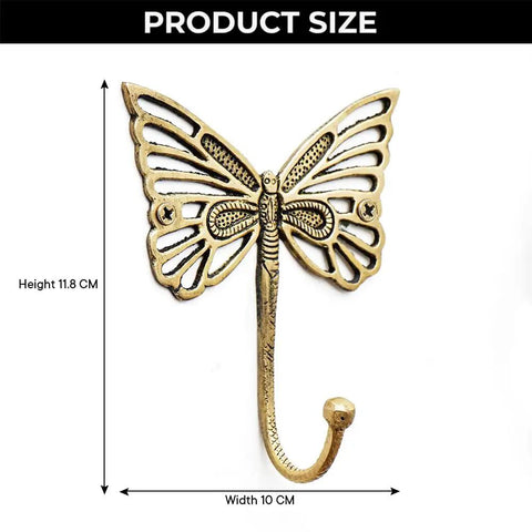 Solid Brass Butterfly Wall Hooks With 33 Lb Capacity, Vintage Gold Finish in size detail showing 11.8 cm height