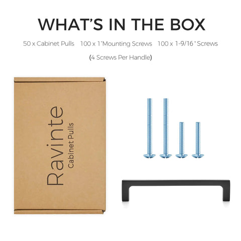 Fifty Pack Matte Black Cabinet Pulls With Five Inch Hole Centers Square Bar Drawer Handles For Kitchen Cabinets Including Screws