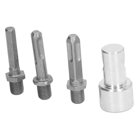 Round Shank Drill Adapter For Impact Drivers And Drills, Hooks Up 10mm Shank To 1/2 Inch Threaded Chuck, set of four metallic pieces