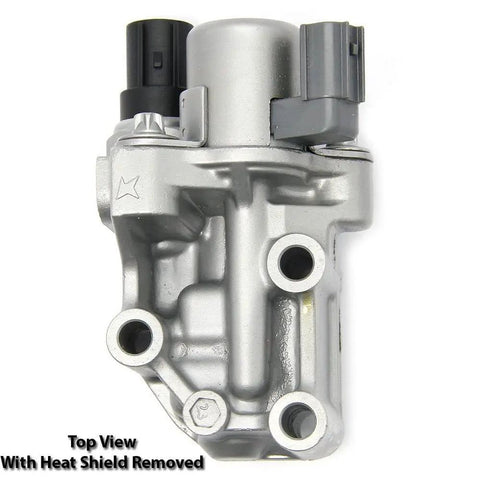 Top view of Spool Valve VTEC Solenoid Assembly With Timing Oil Pressure Switch And Gasket Plus Heat Shield For Honda CRV Civic Si Element Accord RSX Acura Direct Replacement Easy Install With OE Grade Fit And Reliable Operation, heat shield removed