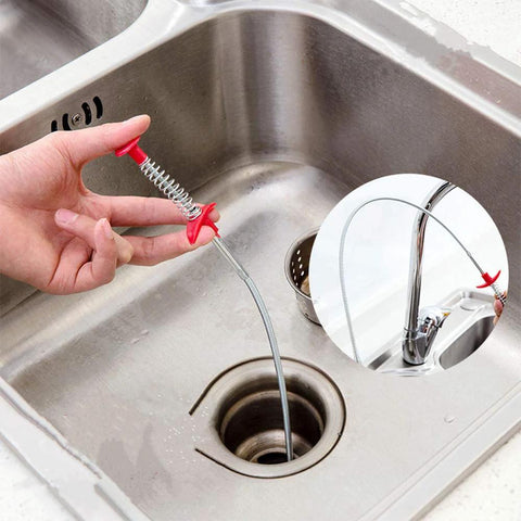 4-pack telescoping magnet pick-up tools with red grips used to retrieve metal from a kitchen sink drain (front view).