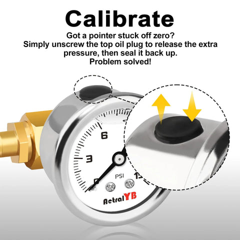 AetralYB inline fuel pressure regulator with gauge, glycerin-filled 0-15 psi dial