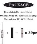 Pack Of Ten 184 Degree Metal Thermal Cutoffs Thermal Fuses 10A 250V With Non Insulated Butt Connectors For 22 To 18 AWG