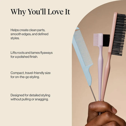 Detail And Define Hair Styling Kit With Pintail Comb Edge Brush And Teasing Tool For Slick Back Styles Go To Tools
