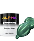 Premium Green Auto Paint Basecoat Midcoat Gallon Ready To Spray With Included Reducer For Sick High Gloss On Your Daily Driver Or Weekend Whip That Rolls Flawless Anywhere, 32oz can with Amazon Green color sample.