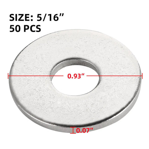 50 Pack 5 Sixteenth Inch Stainless Flat Washers 0.93 Inch Outer Diameter 0.07 Inch Thick 304 Stainless Steel For Screws And Bolts Corrosion Resistant High Tensile Strength, 5/16 in