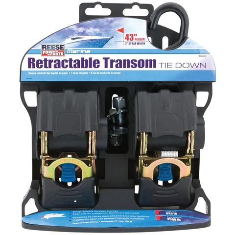 Retractable Transom Tie Down For Boats, 2 Inch By 43 Inch, 833 Lb Working Load Limit And 2,500 Lb Break Strength, 2 Pack