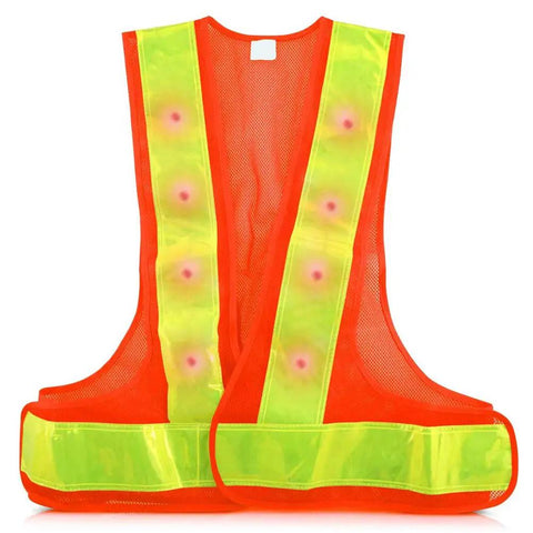 Heavy Duty LED Safety Vest With 16 Bright Red Lights And 360 Degree Reflective Tape Adjustable Polyester Mesh Work Vest Built Tough For Night Running Road Crews And Street Savvy Commuters