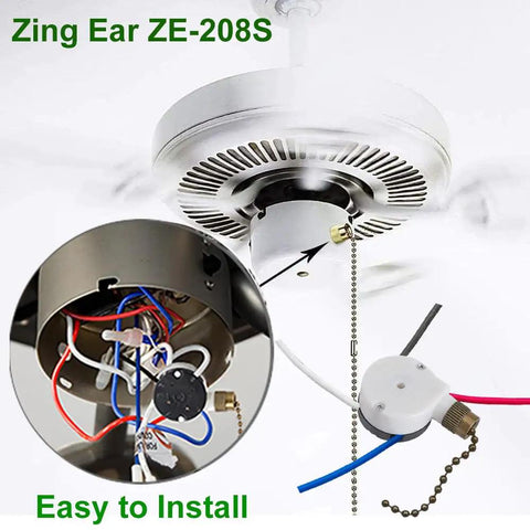 Two-Wire Ceiling Fan Light Switch With Pull Chain Easy Install For Ceiling Fans Lamps And Wall Lights On Off Control Bronze Finish 2-Pack Replacement Part Compatible With Harbor Breeze Fans ZE-109 showing internal wiring and pull chain installation